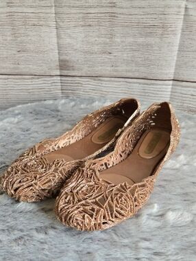 Melissa Rose Gold Jelly Flats, Womens Size 9